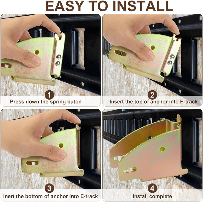 TENVONE 10 Packs E-Track Wood Beam End Socket, E Track Accessories Wood Beam Brackets Fit for 2x4 2x6 in Cargo, Truck, Trailer, Storage Lumber Bracket Tie-Down Systems, Shelf Brackets (Gold) - Image 4